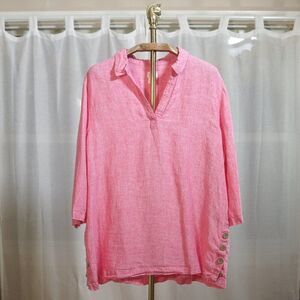 Sigrid Olsen 100% Linen Pink Collared Tunic Blouse